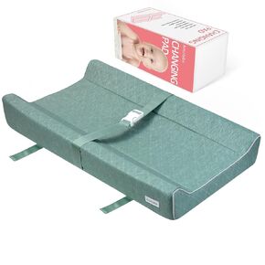 Baby Soft Changing Pad with Washable Cover, Baby Diaper Changing Pads for Dresser Top with Safety Strap,Non Slip Bottom, Topper for Standard Size Infant Diaper Table & Dresser(Gray)