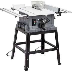 Garvee Table Saw, 10 Inch 15A Multifunctional Saw with Stand & Push Stick, 90° Cross Cut & 0-45° Bevel Cut, 5000RPM, Adjustable Blade Height, Ideal for Woodworking