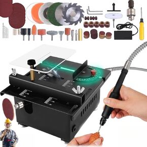 Mini Multi-Functional Table Saw, Mini Table Saws for Crafts, Mini Table Saw for Wood Cutting, Speeds & Angle Adjustable with More Accessories