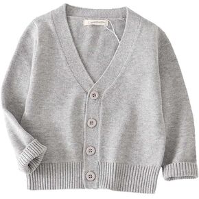 LNICEAR Baby Boys Girls V-Neck Casual Cardigan Sweaters Long Sleeve Button Cotton Solid Color Uniform Knit Tops Outwear