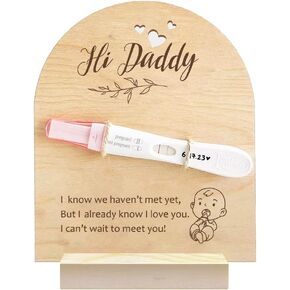 1 Pc Wooden Pregnancy Announcement Sign, Hi Daddy Wooden Pregnancy Test Keepsake with Base & Twine Rope Pregnancy Reveal to Husband Dad to Be Gift for Display