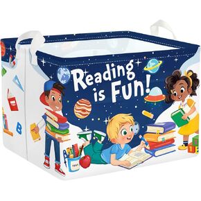 Clastyle Space Reading Fun Study Book Kid Storage Basket Baby Laundry Hamper Boy Gift Toy Box Collapsible Clothes Organizer Nursery Bin for Bedroom, Rocket, 40 * 30 * 30 cm