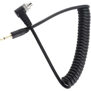 Flash PC Sync Cable, 2.5mm to Male, Screw Lock, Extended Coiled Wire, Flashing, 100cm, Linking Cameras and Flash