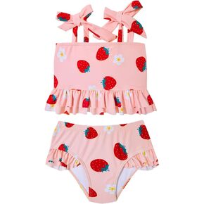 Century Star Toddler High Waisted Bikini 2025 Baby Girl Swimsuit Cute Ruffle Swimwear Tie Shoulder Infant Bathing Suit