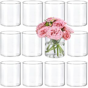 12pcs Glass Cylinder Vases for Centerpieces, Clear Ribbed Vases for Wedding Decorations and Indoor Home Decor, 6 Inch Tall Glass Flower Vases, Hurricane Candle Holder for Table Shelf