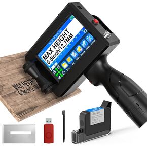 Handheld Inkjet Printer with 0.5 Inch Nozzle&4.3" Touch Screen-Portable Handheld Printer for Text/QR Code/Date/Barcode on Metal,Wood,Glass,Plastic (42ml Quick-Dry Ink,USB Rechargeable)