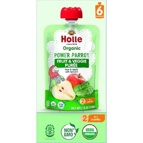 Holle Organic Baby Food Pouches - Blue Bird Baby Puree with Pear, Apple, Blueberry & Oat - (6 Pack) Organic Baby Snacks + Fruit and Veggie Pouches for Weaning Babies 6 Months and Older