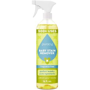 Puracy Stain Remover for Baby Clothes and Cloth Diapers, Newborn Baby Essentials Must Haves, Enzyme-Based Laundry Spray, Natural Spot and Odor Cleaner, 16 Oz