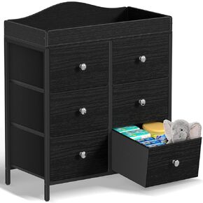 BOLUO Changing Table Dresser with 6 Fabric Drawers, Baby Dresser with Changing Table Top Diaper Changing Station with Storage for Nursery Modern