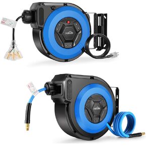 Himimi 50 FT Retractable Air Compressor Hose Reel & 50 FT Retractable Extension Cord Reel for Garage Workshop