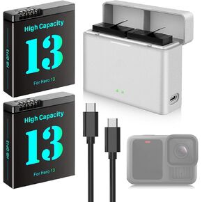 TQTH 2-Packs Hero 13 Battery Charger Kit ، بطاريات بديلة 3.89 فولت للبطل 13 ، شاحن ثنائي القنوات لـ Hero 13 Black Action Camera Battery