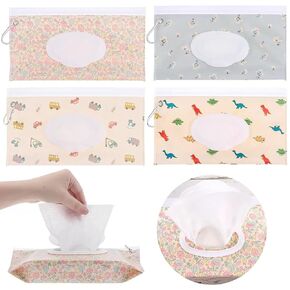Baby Wipe Holder,Wipe Dispenser, 4pcs Portable Refillable Wipe Container,Reusable Travel Baby Wipes Case, Waterproof and Dustproof, Wipe Holder for Diaper