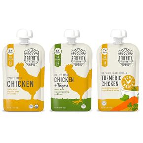 Serenity Kids Chicken Lover Baby Food Pouch Bundle | 6 Each of Free Range Chicken, Chicken & Thyme and Turmeric Chicken Pouches (18 Count)