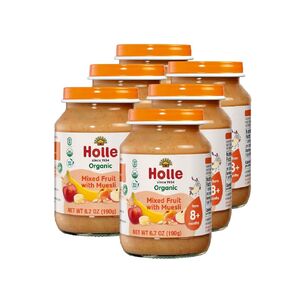 Holle Organic Baby Food Jars - Mixed Fruit Muesli Baby Puree with Organic Apple, Apricot, Banana & Grains - (6 Jars) Stage 2 Baby Food for 8 months and Older - Baby Snack or Balanced Meal