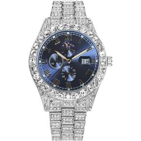 Luminous Watches for Men Iced-Out Bling Diamond Watch Luxury Quartz Date Watches
