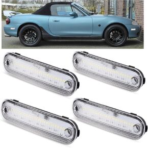 HECASA LED Side Marker Lights Compatible with 1990-2005 Mazda Miata & Mazda MX-5 Replacement for NA01515FX 8BN151120 MA2550107 MA2551107 Bumper Signal Lamps 4Pcs (Clear Lens, White LED)