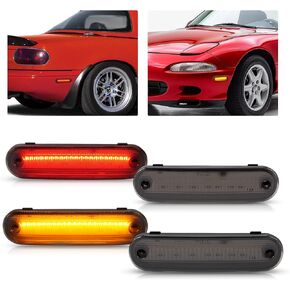 أضواء علامة جانبية LED من HECASA متوافقة مع 1990-2005 Mazda Miata وMazda MX-5 لاستبدال NA01515FX 8BN151120 MA2550107 MA2551107 مصابيح إشارة ممتص الصدمات 4 قطع (عدسة شفافة، LED أبيض) in Kuwait