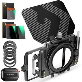 K&F Concept DSLR Camera Matte Box + Square ND0.9 + ND1.8+MC UV (4 Pack) 4'' x 5.65'' Cinema Neutral Density Filters Kit for 67/72/77/82/95mm Lenses