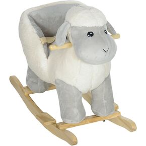 Qaba Baby Rocking Horse Sheep, Plush Lamb Rocker, Rocking Animal with Seat Belt, Sounds & Pedals for Kids 18-36 Months, Gray