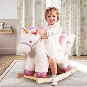 Baby Rocking Horse,Unicorn Wooden Rocking Horse for Toddlers 1 Year Old Cute Pink Stuffed Plush Ride-on Rocking Animal for Baby Girls Nursery/Child Christmas or Birthday Gift