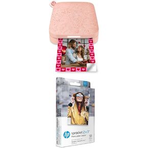 HP Sprocket 2x3 Instant Smartphone Photo Printer - Portable Color Wireless Mobile Printer- Pink + 2x3 Premium Zink Sticky Back Photo Paper (50 Sheets)