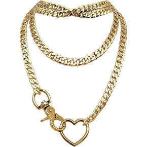 paloli Women's Slip Chain Rainbow Heart O-Ring Chunky Chain Necklace, Rays Cuban Long Layered Jewelry, Adjustable Lariat Y-Necklace Heart Loop Choker
