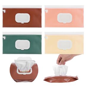 4PCS Reusable Baby Wipes Dispenser, Refillable Baby Wet Wipes Pouch Container Wipe Holder Keeps Fresh Wet for Baby Travel Outdoor Camping