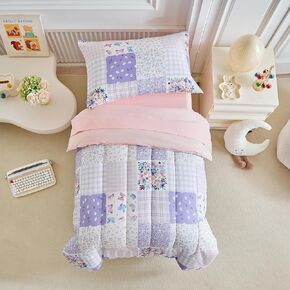 JoyReap 4 قطعة صغيرة الفراش مجموعة- وردي N تصميم الفراشات الأرجواني ، Microfiber Toddler Comforter مجموعة للبنات