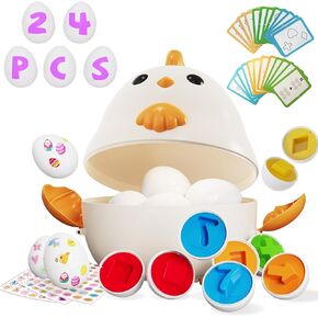 Easter Eggs Matching Toys, 24 Pcs Easter Basket Stuffers for Toddlers, Easters Basket Eggs, Color & Shape Recognition Sorter Sensory Educational Toys for 3+ Year Old, Easter Eggs Toy Gifts for Kids