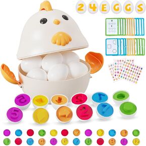 Toddler Easter Basket Stuffers, 24PCS Easter Eggs Easter Basket Essentials, Matching Eggs Toys Color & Shape Recognition Sorter Puzzle, Easter Gifts for Kids Boys 3 4 5 6 Year Old