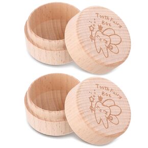 2 PCS Wooden Tooth Fairy Box, Cute Carved Tooth Holder, Teeth Fairy Keepsake Box, Storage Lost Teeth Keepsake Container Case