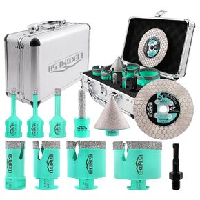 Tile Hole Saw Kit - (6/6/8/25/35/50/65mm+10mm Finger Bit+50mm Chamfer Bit+SDS) Tile Hole Saw Kit Diamond for Porcelain Ceramic Marble Brick Concrete,5/8"-11 Thread