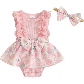Mubineo Baby Girl Cute Bunny Romper Dress Outfits Easter Newborn Sleeveless Rompers Skirt Set
