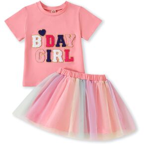 Toddler Fall Outfits Birthday Girl Embroidery Sweatshirt Tops + Princess Mesh Tutu Skirt Kids Birthday Dress Clothes in Kuwait