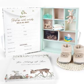 Baby Keepsake Box Boho Rainbow Baby Memory Book Memory Organizer Boxes with 9 Labeled Compartments Box for Baby Boy Girl First 5 Year Baby Scrapbook Journal Photo Album Baby Shower Gifts for Mom