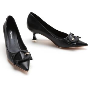 C.Paravano Women's Black Pointed Toe Kitten Heels with C Buckled Pumps,Size 6.5