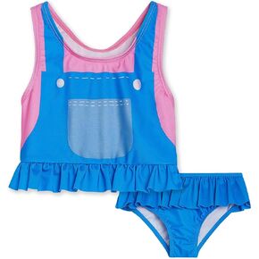 Ms. Rachel Racerback UPF 50+ Peplum Tankini Top and Bikini Bottom Swim Set Infant to Little Kid Sizes (12 Months - 5)
