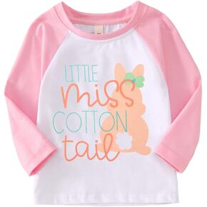 CM C&M WODRO Toddler Baby Girl Easter Shirt Raglan Long Sleeve Bunny T-Shirt Cute Little Miss Cottontail Graphic Tees Tops