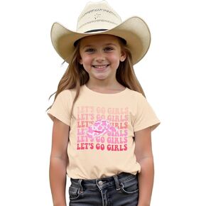 MODNTOGA Toddler Girl Leopard Cowboy Hat Graphic Tshirt Retro Western Cowgirl Shirt Let's Go Girls Print Short Sleeve Tee Top