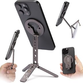 Magnetic Tripod for iPhone 12/13/14/15/16 & MagSafe Cases | Handy Phone Stand | 20 N52 Magnets Inside, Cold Shoe Mount, 1/4" Screw & Foldable Hook
