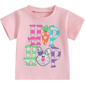 Toddler Boys Girls Easter T-Shirt Short Sleeve Bunny Outfits Kids Funny Rabbit Letters Graphic Cotton Tee Top