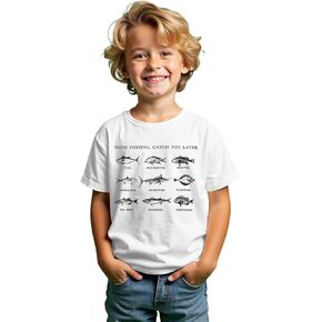 MODNTOGA Toddler Boy Gone Fishing Shirt Funny Fish Print T-Shirt Kids Baby Fish Graphic Tee Tops Short Sleeve Summer Outfit