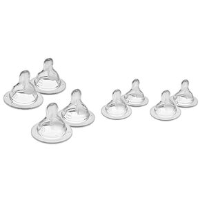 MAM Bottle Nipples Mixed Flow Pack - Medium Flow Level 2 & Fast Flow Level 3 Nipples, SkinSoft Silicone Nipples for Baby Bottles, 4 Pack