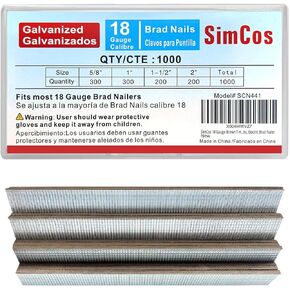 18 Gauge Brown T-Head Brad Nails Galvanized 18 GA Nail Gun Nails Assorted and Small Finishing Nails for Pneumatic, Electric Brad Nailer (5/8"+1"+1-1/2"+2"(1000PCS))