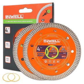 4.5 Inch Diamond Saw Blade, 2 Pack - Mesh Turbo Cutting Wheel for Tile, Porcelain, Ceramic, Granite, Marble - 10mm Segment, Super Thin 1.2mm, 7/8" Arbor with Flange - Dry or Wet Cutting