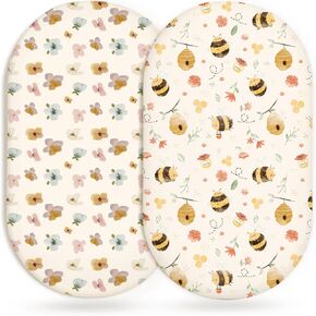 Bassinet Sheets for Baby Girls Boys 2 Pack, Fitted Baby Mattress Sheet for Rectangle, Oval, Hourglass Bassinet Mattress, Breathable Cozy & Universal Fit (Floral Fawn)