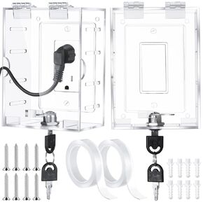 2 Pcs Baby Safety Outlet Cover Box Clear Lock Box with Key Covers for Electrical Outlets, Provides Space Inside for Plugs, Baby Proof Socket Covers Ease Operation