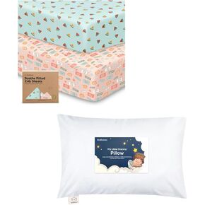 Keababies 2-Pack Crib Sheets and Toddler Pillow with Pillowcase - Soft & Breathable Crib Sheets for Boys and Girls - 13X18 Soft Cotton Toddler Pillows for Sleeping