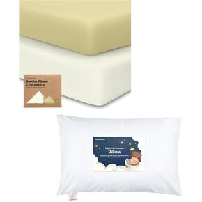 Keababies 2-Pack Crib Sheets and Toddler Pillow with Pillowcase - Soft & Breathable Crib Sheets for Boys and Girls - 13X18 Soft Cotton Toddler Pillows for Sleeping