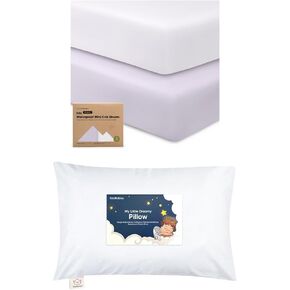 Keababies Waterproof Crib Sheets for Boys, Girls and Toddler Pillow with Pillowcase - 2-Pack Fitted Crib Sheet, Waterproof Crib Mattress Protector - 13X18 Soft Cotton Toddler Pillows for Sleeping